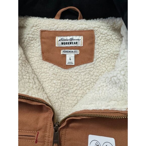 Eddie Bauer NWT Sz L  Brown Multi Pocket Men's Berber Lined Workwear Jacket - Picture 9 of 16